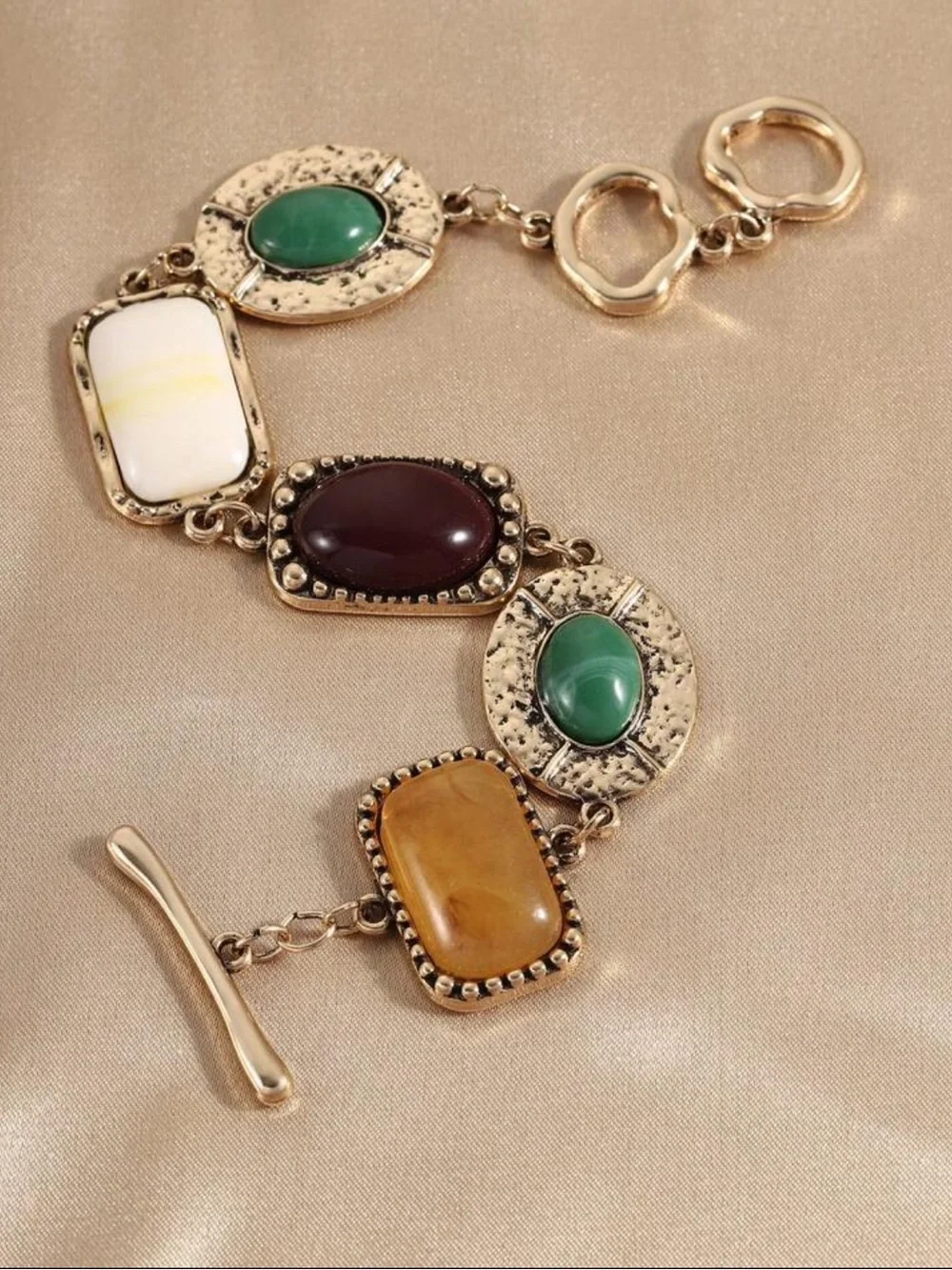 Vintage Mosaic Stone Link Bracelet